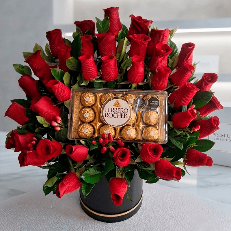 Caja Premium Rosas y Ferrero